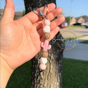 Pink cactus keychain